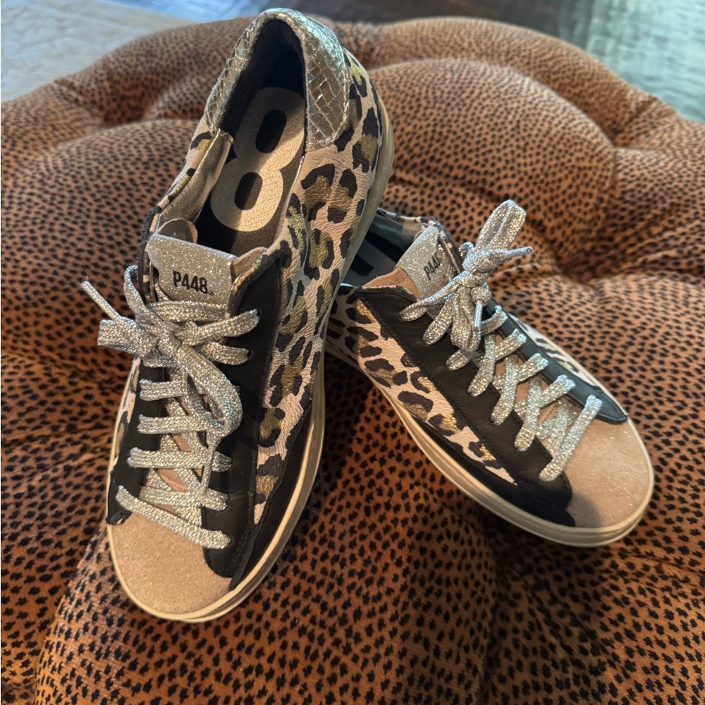 P448 Women's Black and Tan Leopard Sneakers